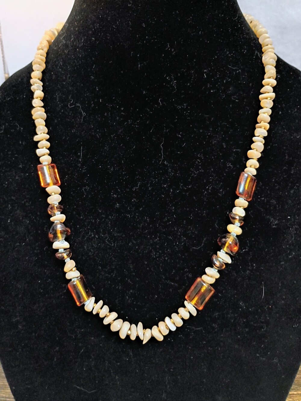 Amber Glass and Cream Bead Necklace for Women